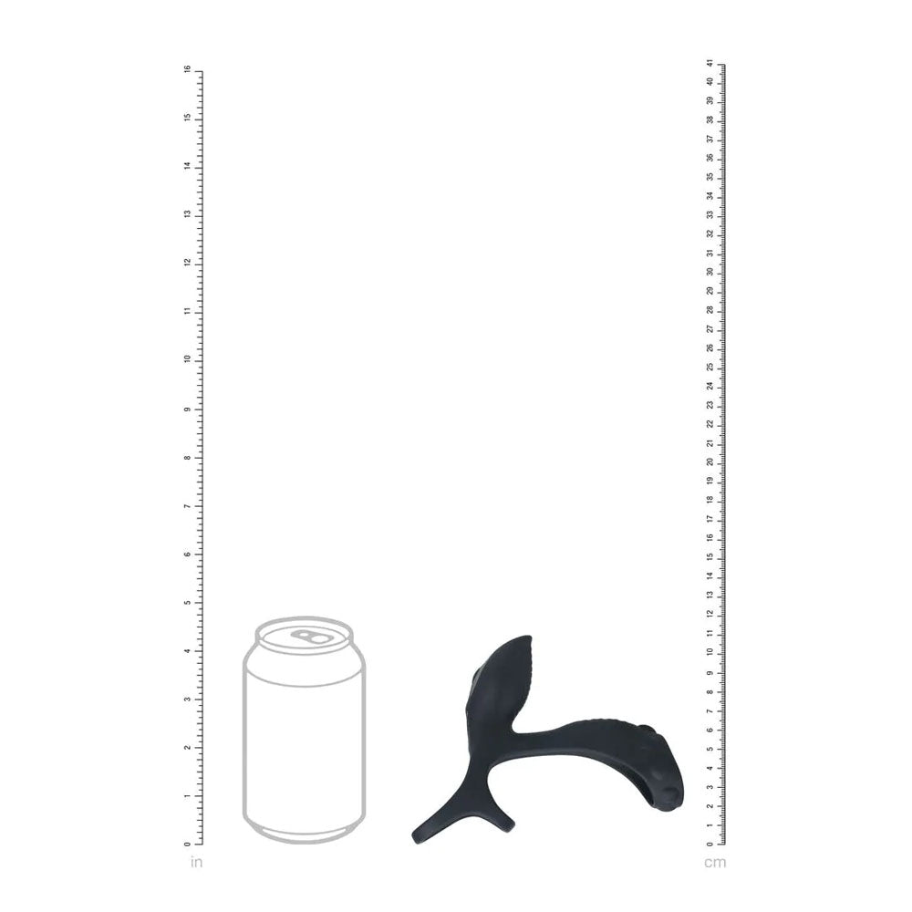 LEVELZ Vibrating Cock & Ball Ring with Shaft Loop - USB Rechargeable Vibrating Cock & Ball Rings dimensions with can for size reference.