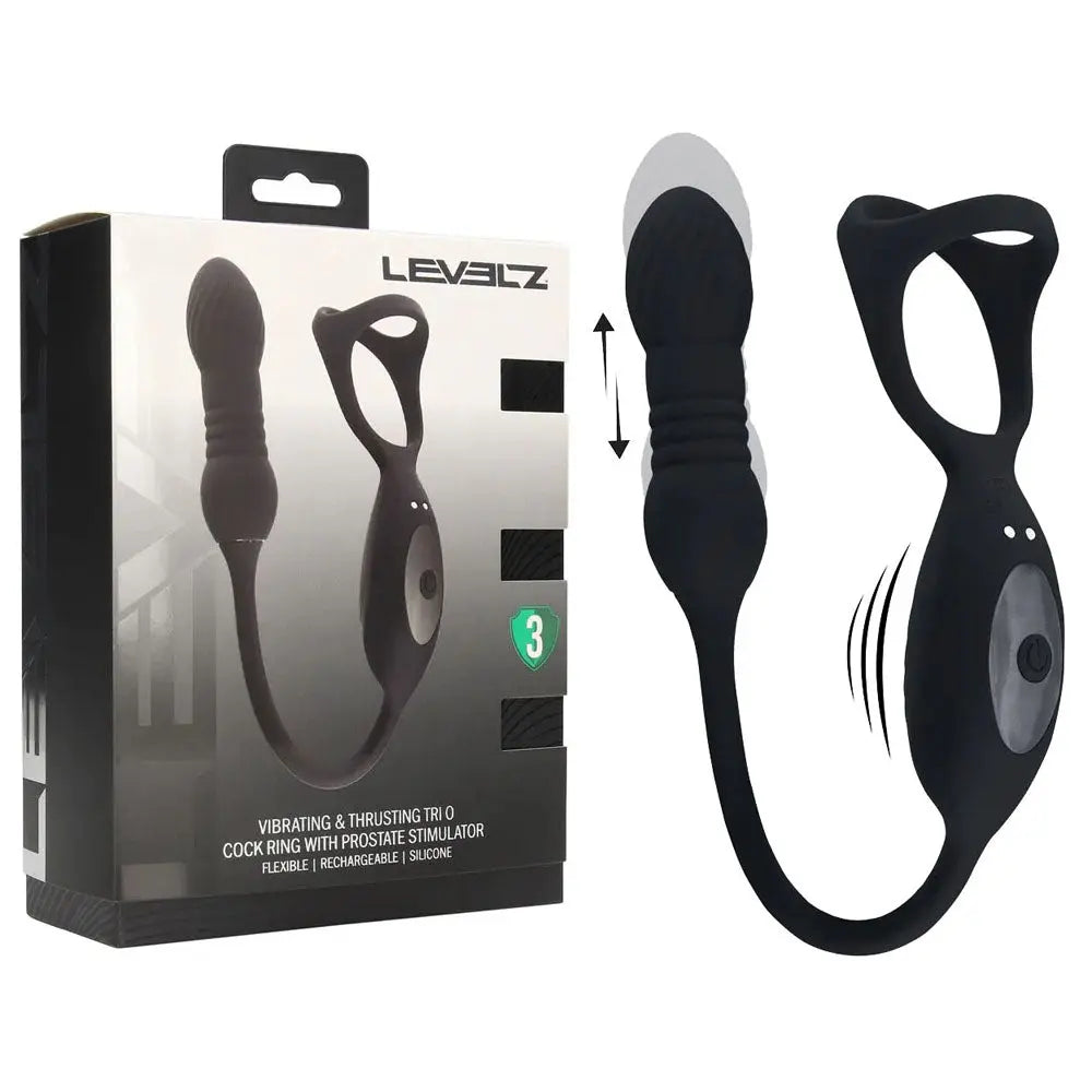 LEVELZ Vibrating & Thrusting TriO Cock Ring with Prostate Stimulator -  USB Rechargeable Vibrating Cock Ring with Thrusting Prostate Plug Shots Toys Discreet Intimate Essentials.