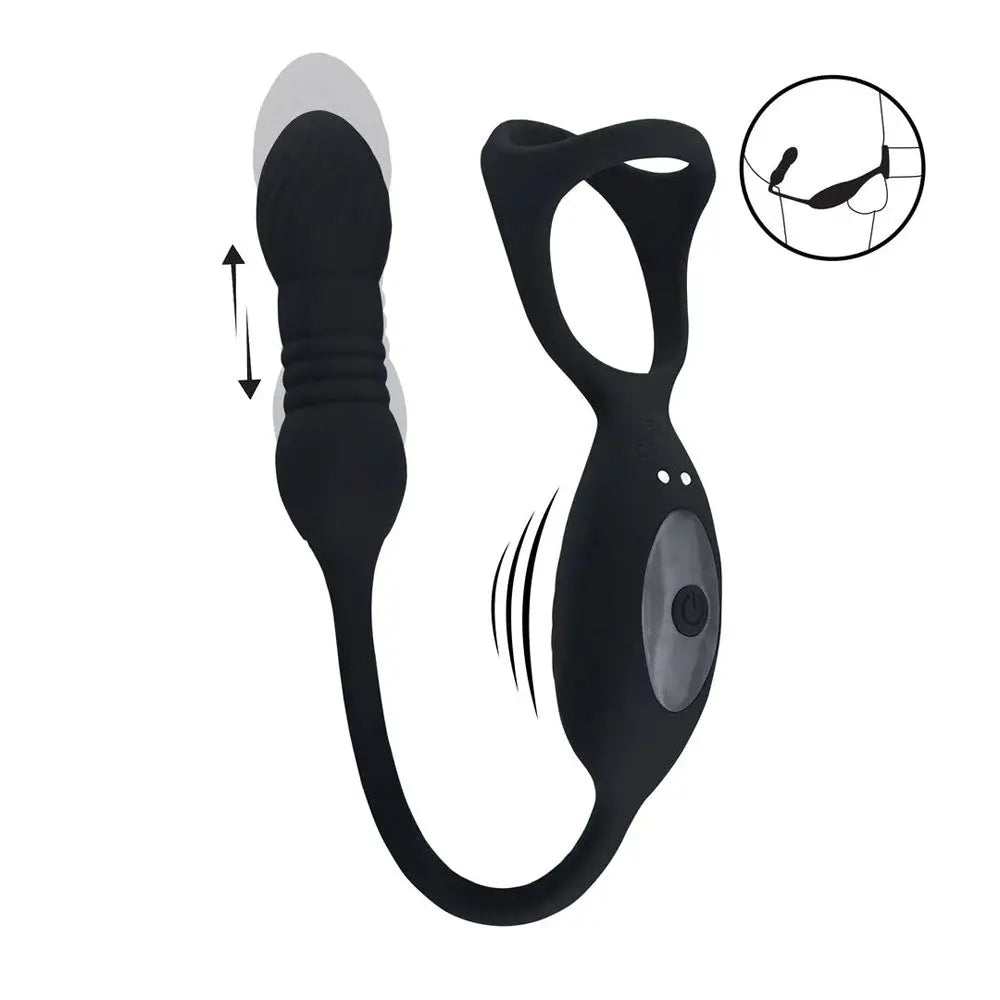 LEVELZ Vibrating & Thrusting TriO Cock Ring with Prostate Stimulator -  USB Rechargeable Vibrating Cock Ring with Thrusting Prostate Plug Shots Toys Discreet Intimate Essentials.