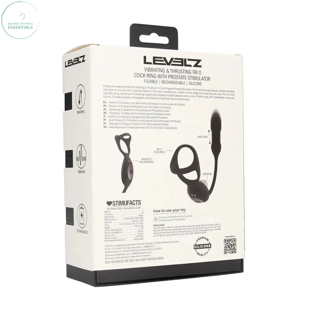 Affordable quality LEVELZ Vibrating & Thrusting TriO Cock Ring with Prostate Stimulator -  USB Rechargeable Vibrating Cock Ring with Thrusting Prostate Plug  from Shots Toys by Discreet Intimate Essentials with Discreet Delivery 