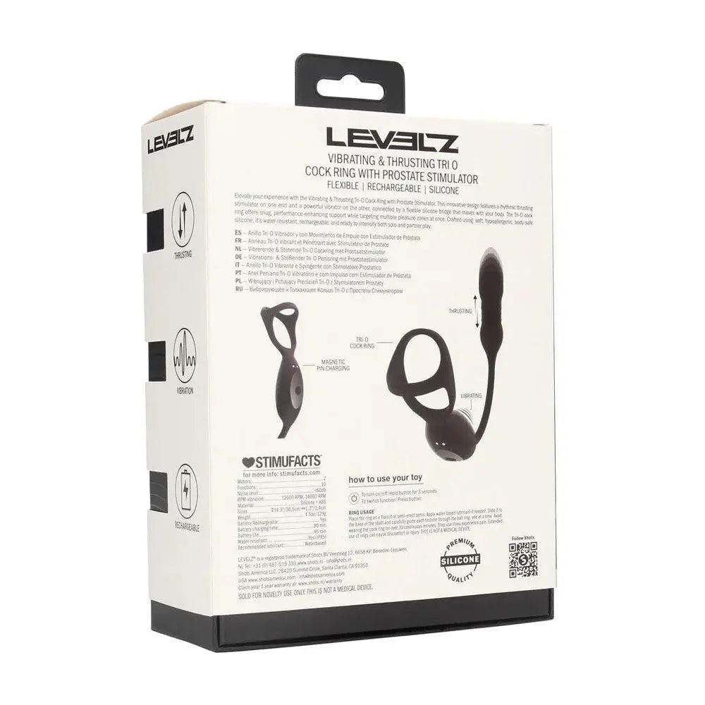 LEVELZ Vibrating & Thrusting TriO Cock Ring with Prostate Stimulator -  USB Rechargeable Vibrating Cock Ring with Thrusting Prostate Plug Shots Toys Discreet Intimate Essentials.