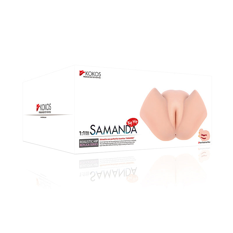 Kokos Big Hip Samanda -  Missionary Style Masturbator packaging with realistic design and soft beige color.