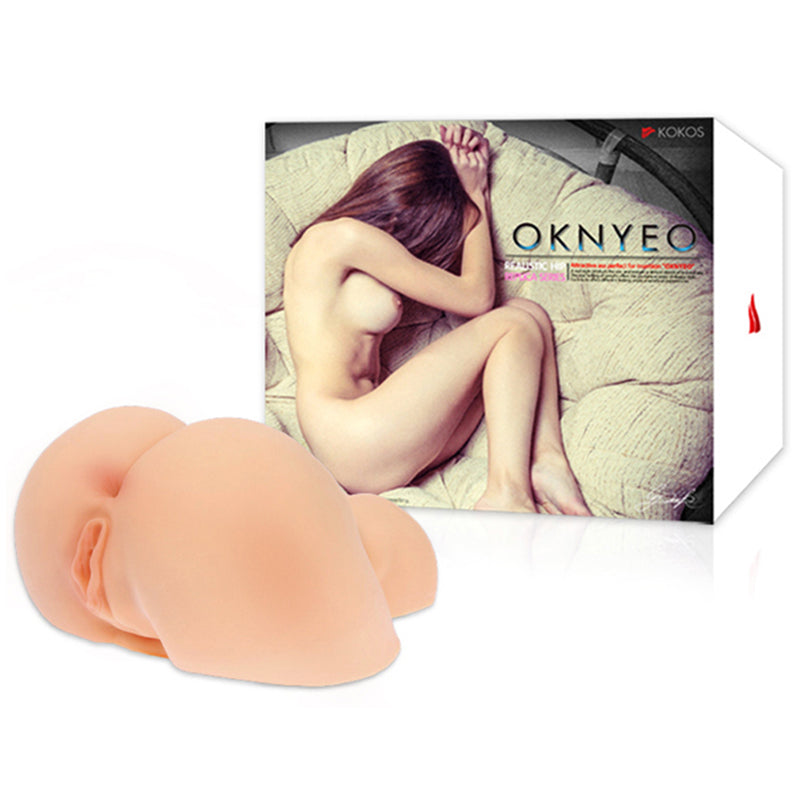 Kokos Real Hip Oknyeo -  Doggy Style Masturbator displayed with packaging and realistic skin texture.