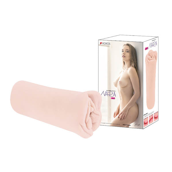 Kokos Mini Nara -  Dual Layer Mini Vagina Stroker with detailed packaging, showcasing realistic design and intimate essentials for her.