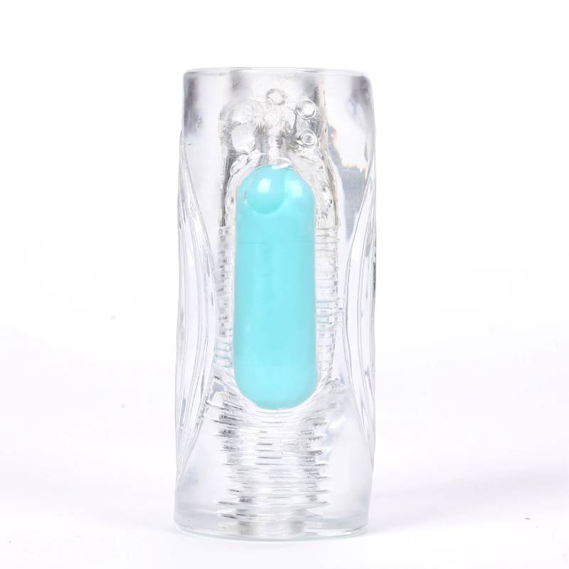 Maia Aster -  Vibrating Stroker Sleeve featuring a ribbed interior and a blue bullet for enhanced stimulation.