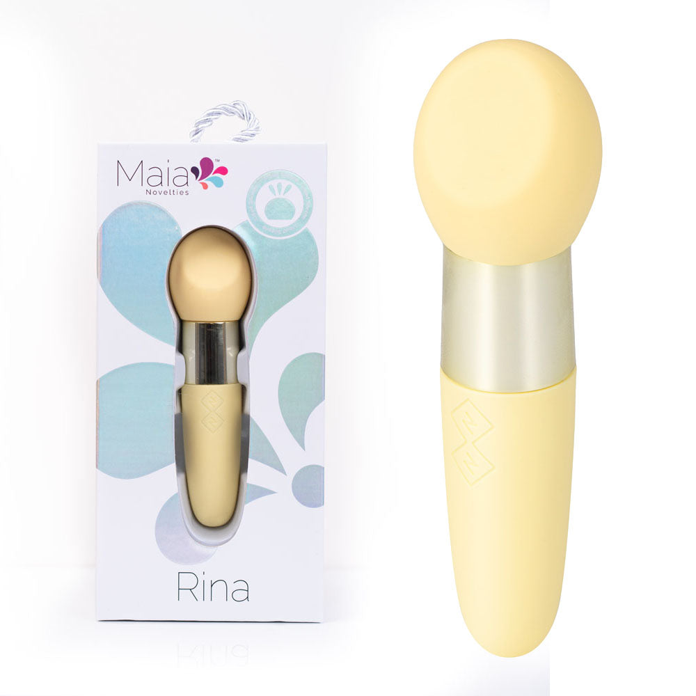 Maia RINA -  -  13.3 cm USB Rechargeable Vibrator in yellow packaging and design.