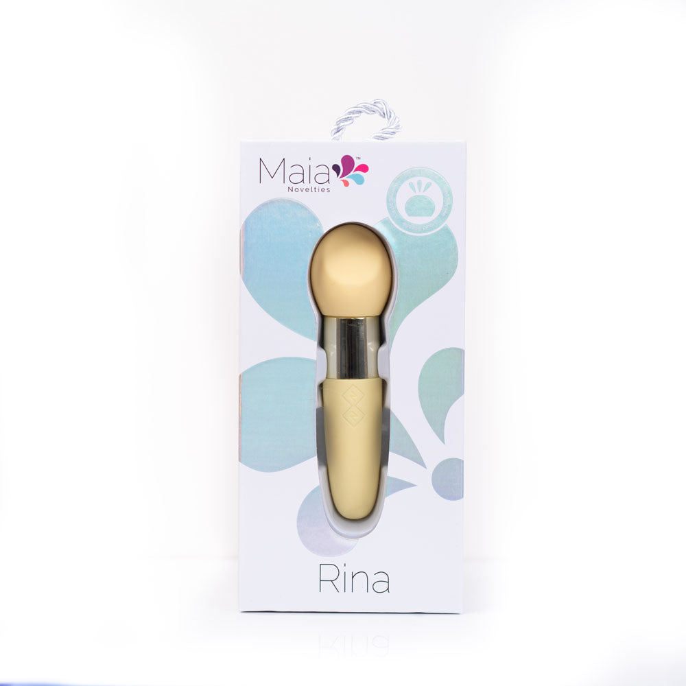 Maia RINA -  -  13.3 cm USB Rechargeable Vibrator in packaging, showcasing a sleek design for intimate essentials.