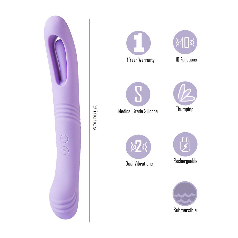 Maia HARPER - 24.1 cm USB Rechargeable Vibrator with dual motors, 10 functions, and medical grade silicone.
