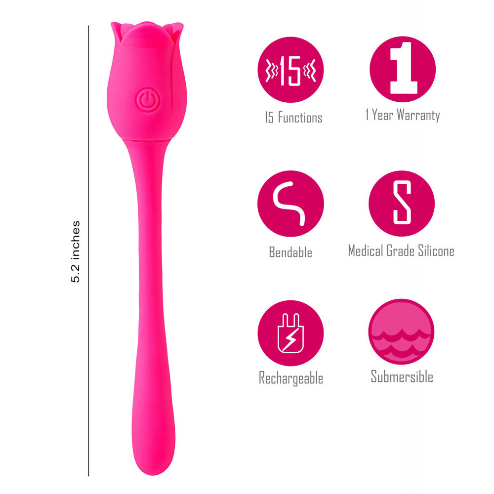 Maia MEADOW - 14 cm USB Rechargeable Flower Stimulator features with bendable design, 15 functions, medical grade silicone and submersible.