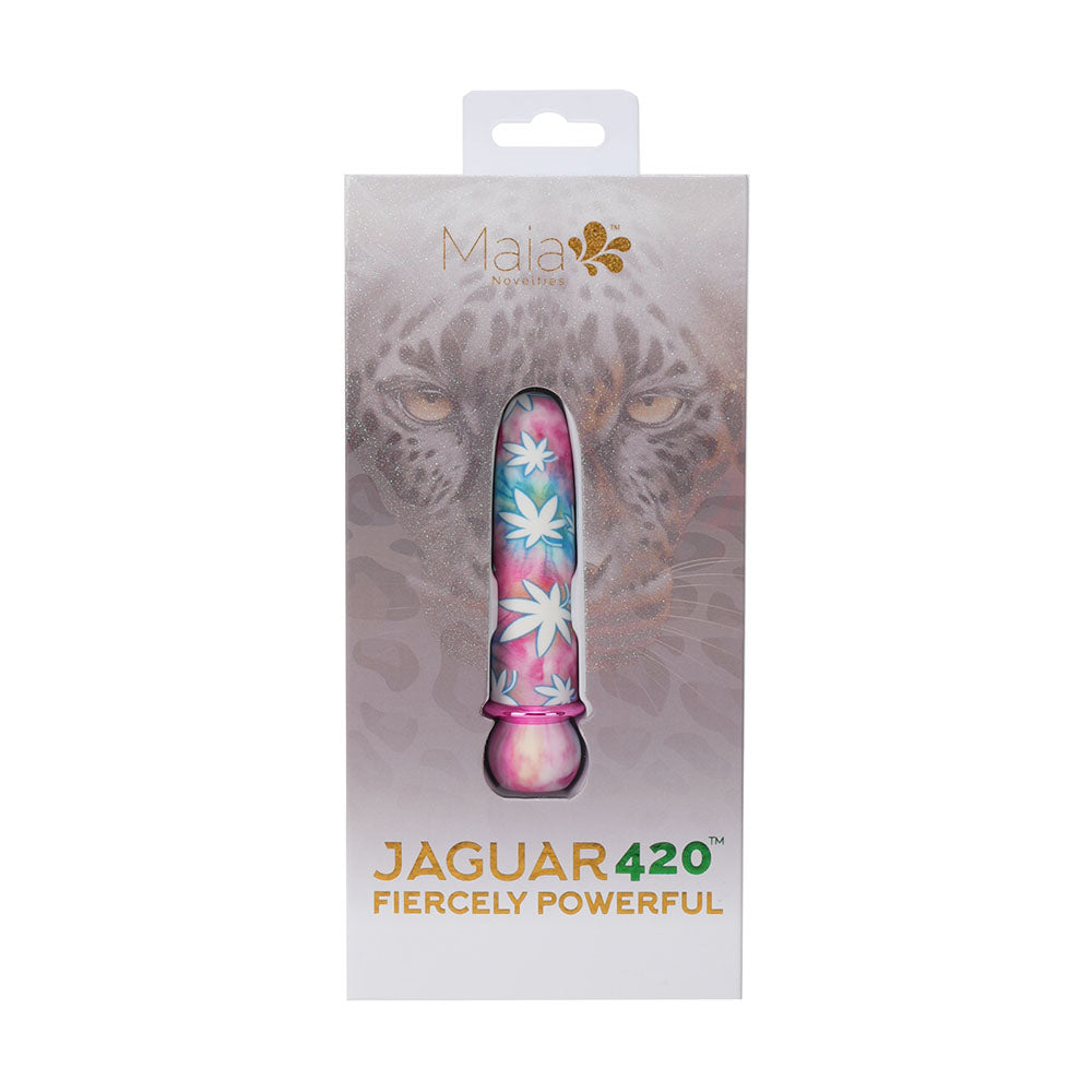Maia JAGUAR 420 Tie Die - 420 Tie Die 10.1 cm USB Rechargeable Bullet packaging with floral design.