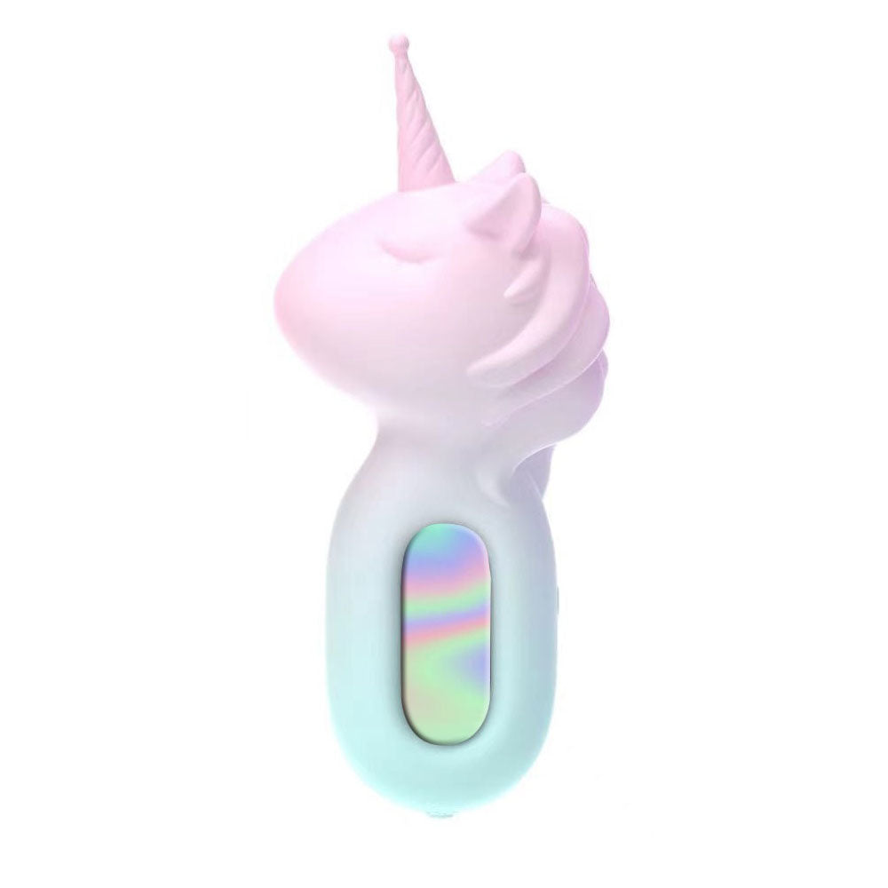 Maia UNIE - Pink/Blue USB Rechargeable Unicorn Wand massage toy with 16 vibrating functions and silicone body.
