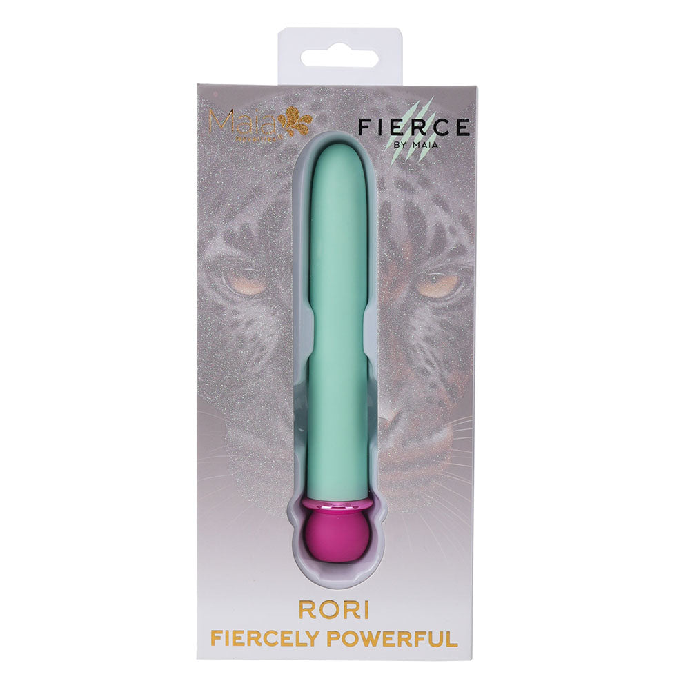 Maia RORI - Teal - Teal 15.2 cm USB Rechargeable XL Bullet packaging featuring a powerful design.