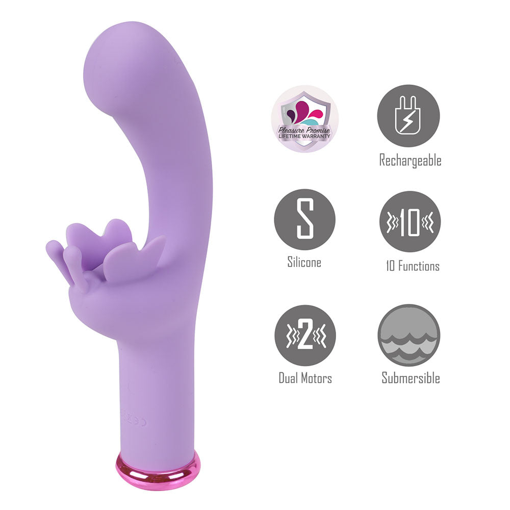 Maia MYLA - Lavender - Lavender 15.9 cm USB Rechargeable Butterfly Vibrator with silicone design and dual motors.