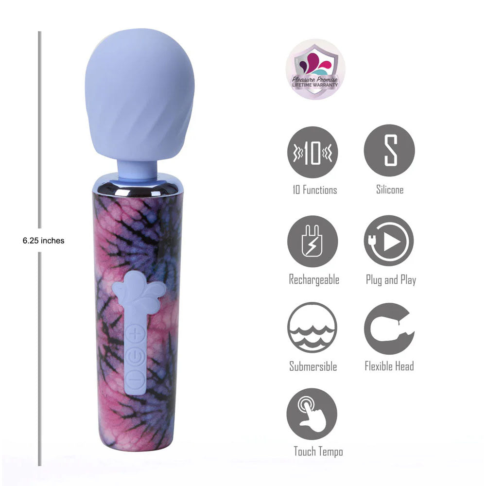 Maia JOURNEE Wand - 15.9 cm USB Rechargeable Massage Wand with tie-dye silicone handle and 10 powerful functions.