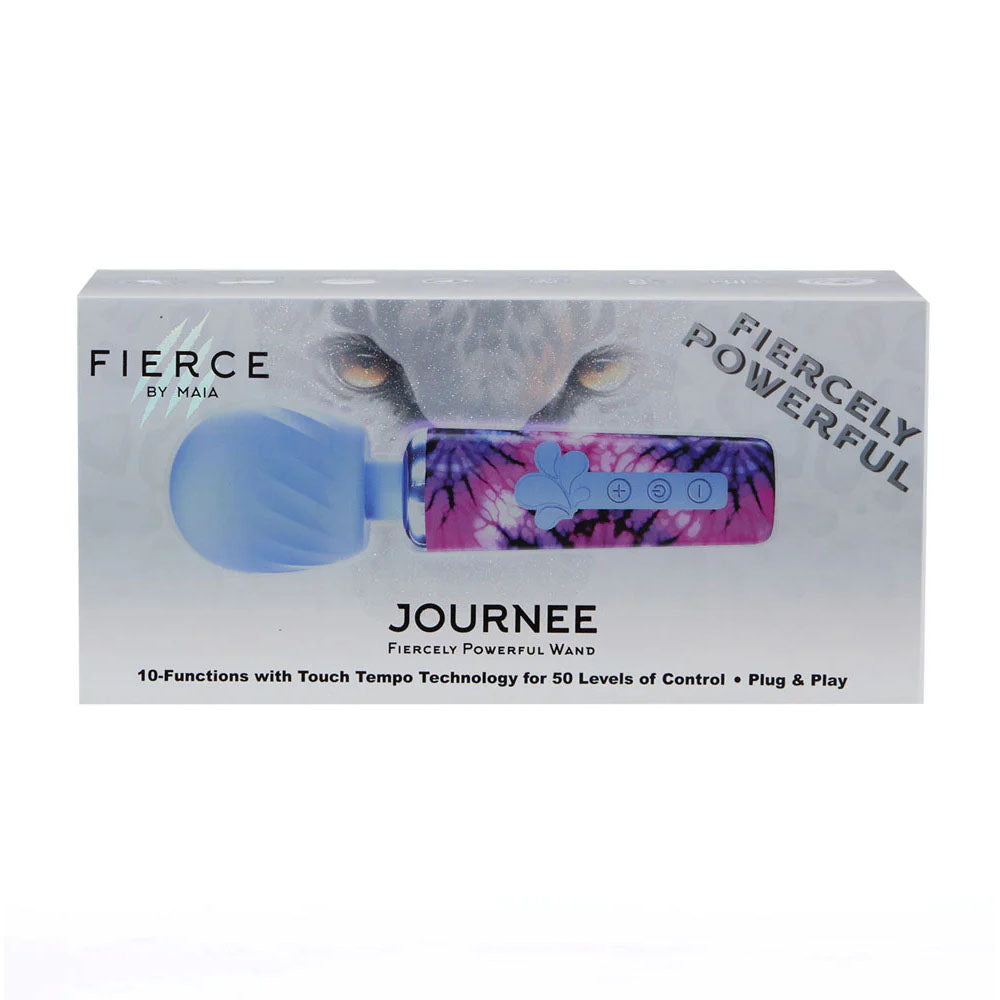 Maia JOURNEE Wand - 15.9 cm USB Rechargeable Massage Wand packaging with vibrant tie-dye design and controls.