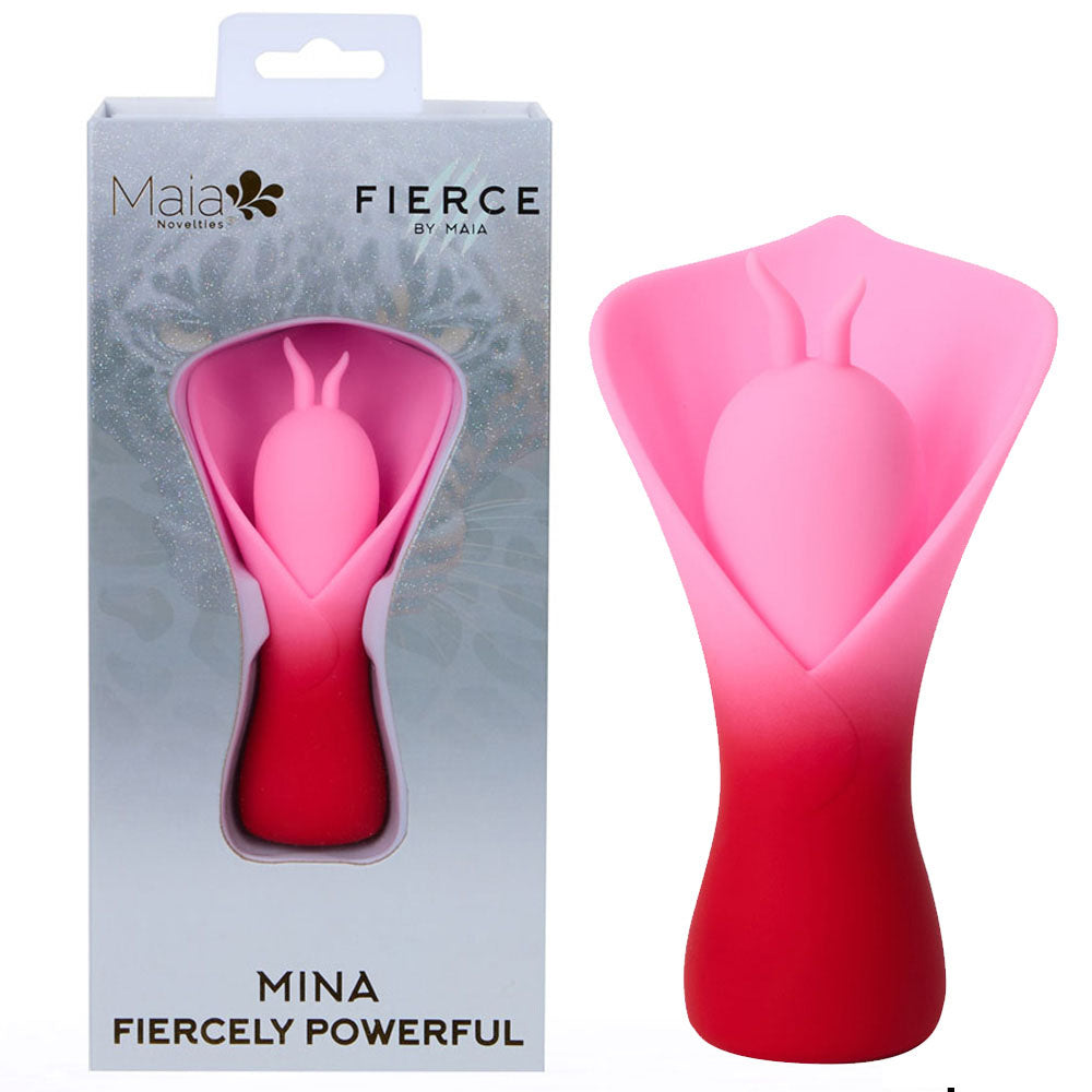 Maia MINA -  - /Pink USB Rechargeable Fluttering Flower Stimulator in packaging, showcasing its sleek design.