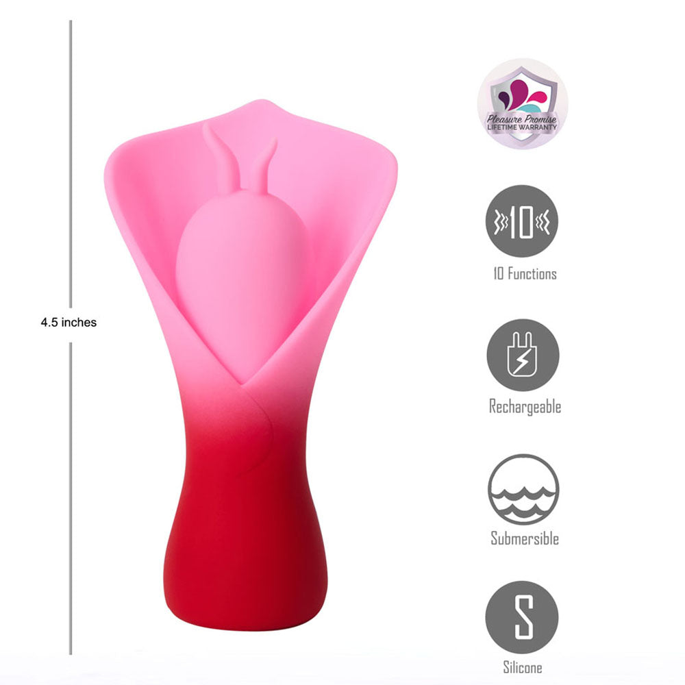 Maia MINA -  - /Pink USB Rechargeable Fluttering Flower Stimulator design, 4.5 inches, rechargeable, silicone, submersible.