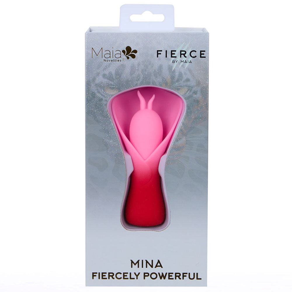 Maia MINA -  - /Pink USB Rechargeable Fluttering Flower Stimulator packaging showcasing its fierce design and powerful capabilities.