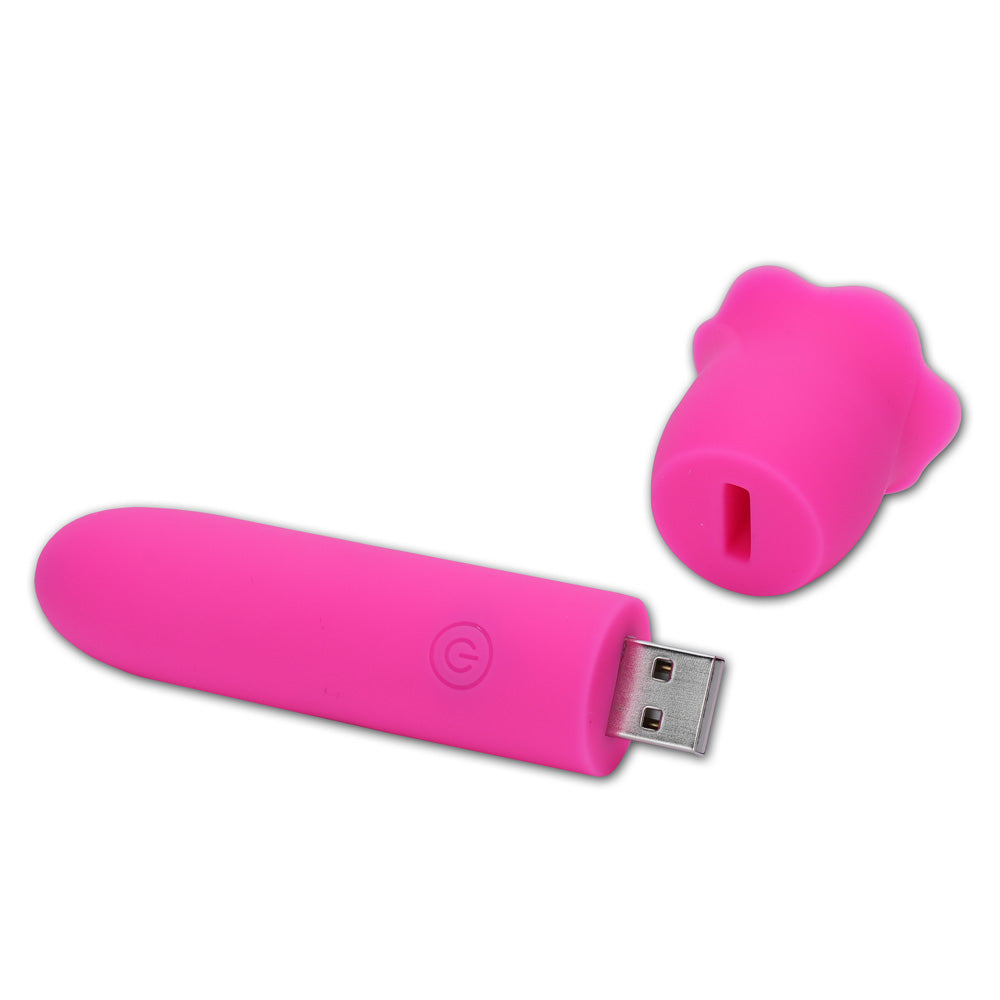 Maia VIBEDRIVE -  -  10 cm USB Rechargeable Bullet with 16 GB Storage in pink, showcasing its sleek design.