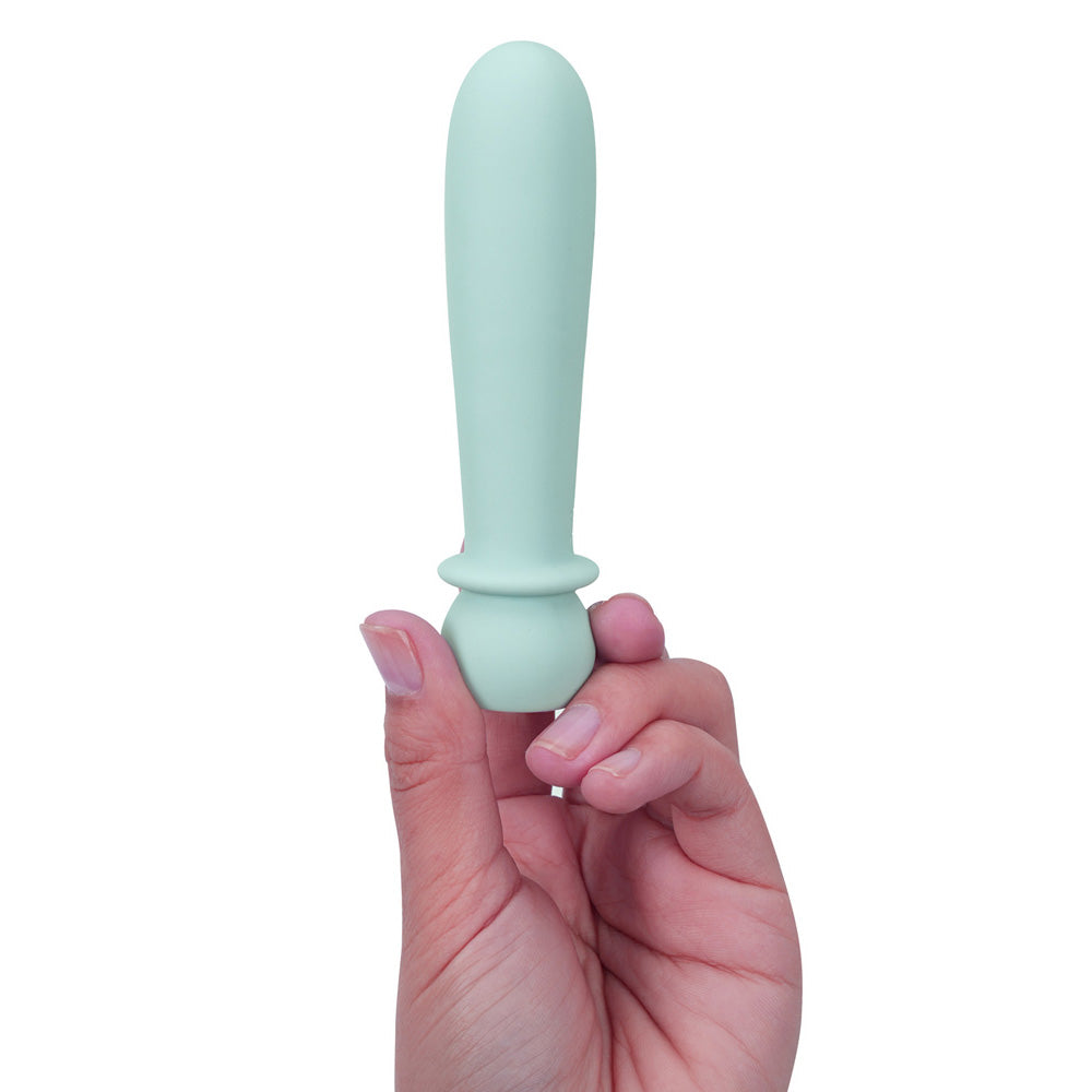 Maia SYMBA - Teal - Teal 10.8 cm USB Rechargeable Powerful Bullet held in hand, showcasing its elegant design.