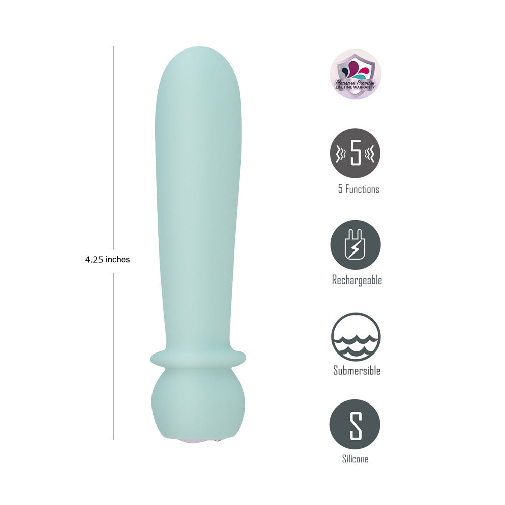 Maia SYMBA - Teal - Teal 10.8 cm USB Rechargeable Powerful Bullet with 5 functions and silicone material.
