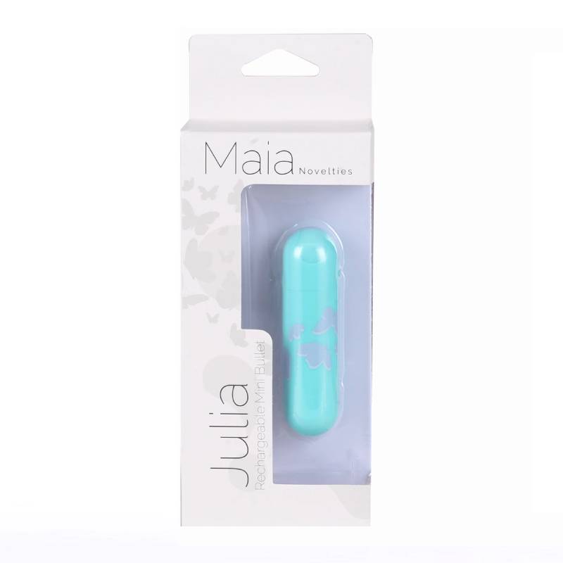 Maia Julia - Teal 7.6 cm USB Rechargeable Bullet in packaging, intimate essentials for her.