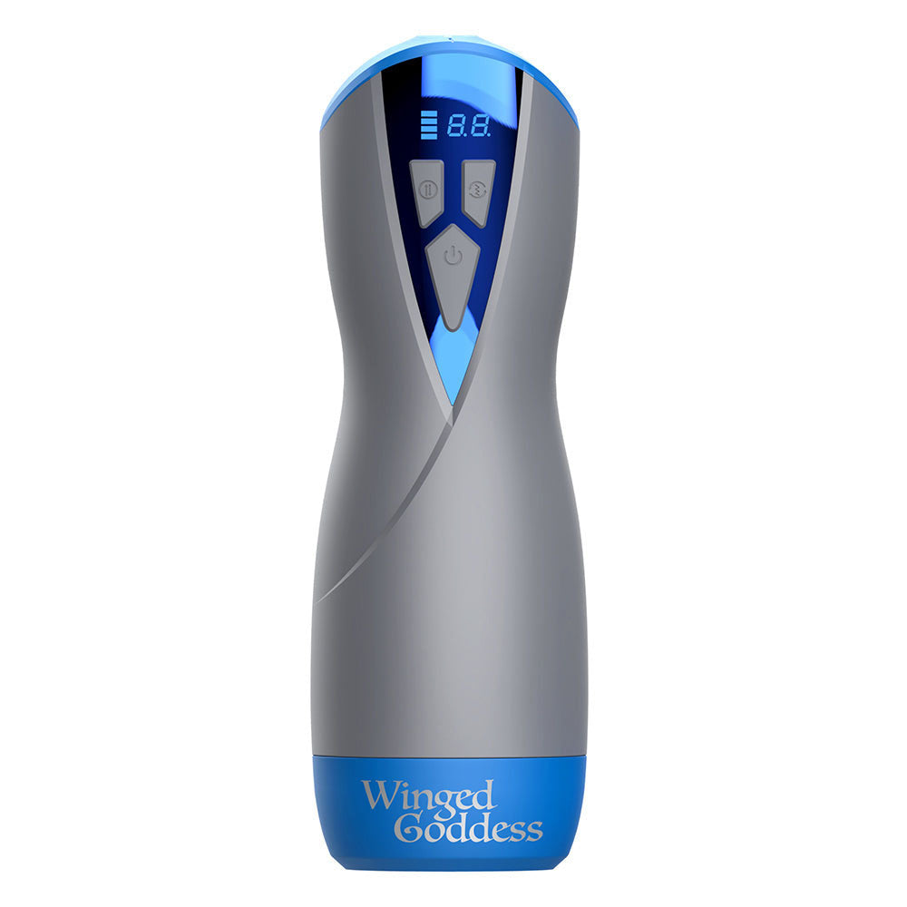 MASTURS Eloa - USB Rechargeable Sucking & Vibrating Auto Stroker with Augmented Reality featuring the Winged Goddess design.