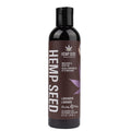 Hemp Seed Massage & Body Oil - Lavender Scented - 237 ml Bottle displayed in an elegant black and brown bottle.