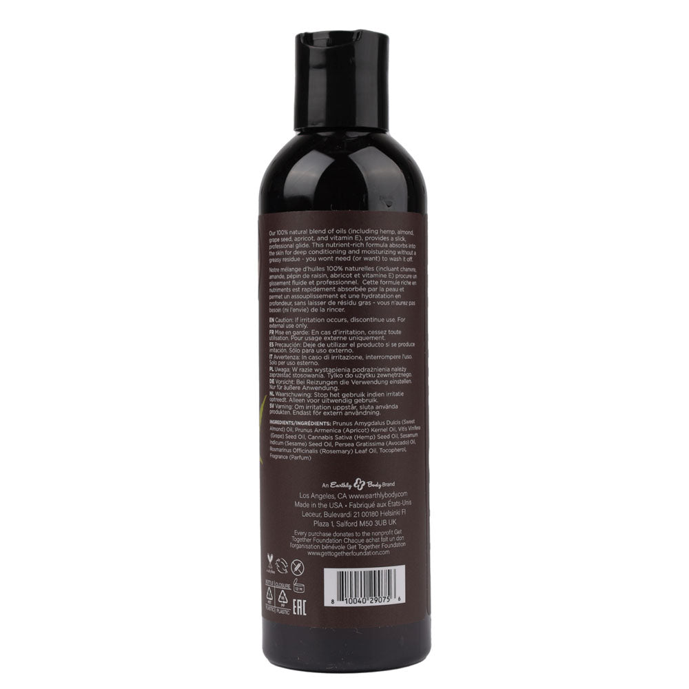 Hemp Seed Massage & Body Oil - Beach Daze (Coconut & Pineapple) Scented - 237 ml Bottle back view showcasing its premium ingredients.