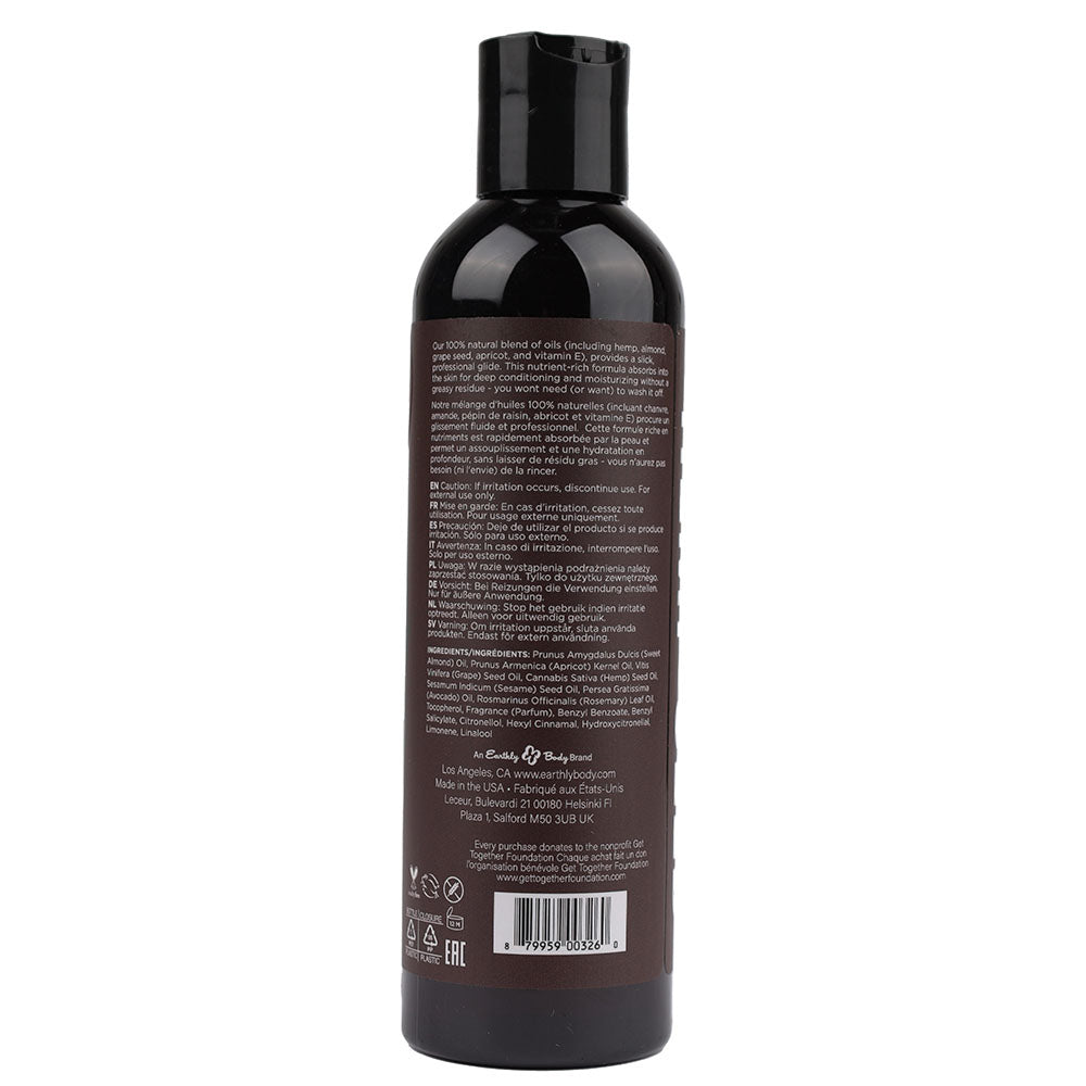 Hemp Seed Massage & Body Oil - Guavalava (Guava & Blackberry) Scented - 237 ml Bottle back label details.