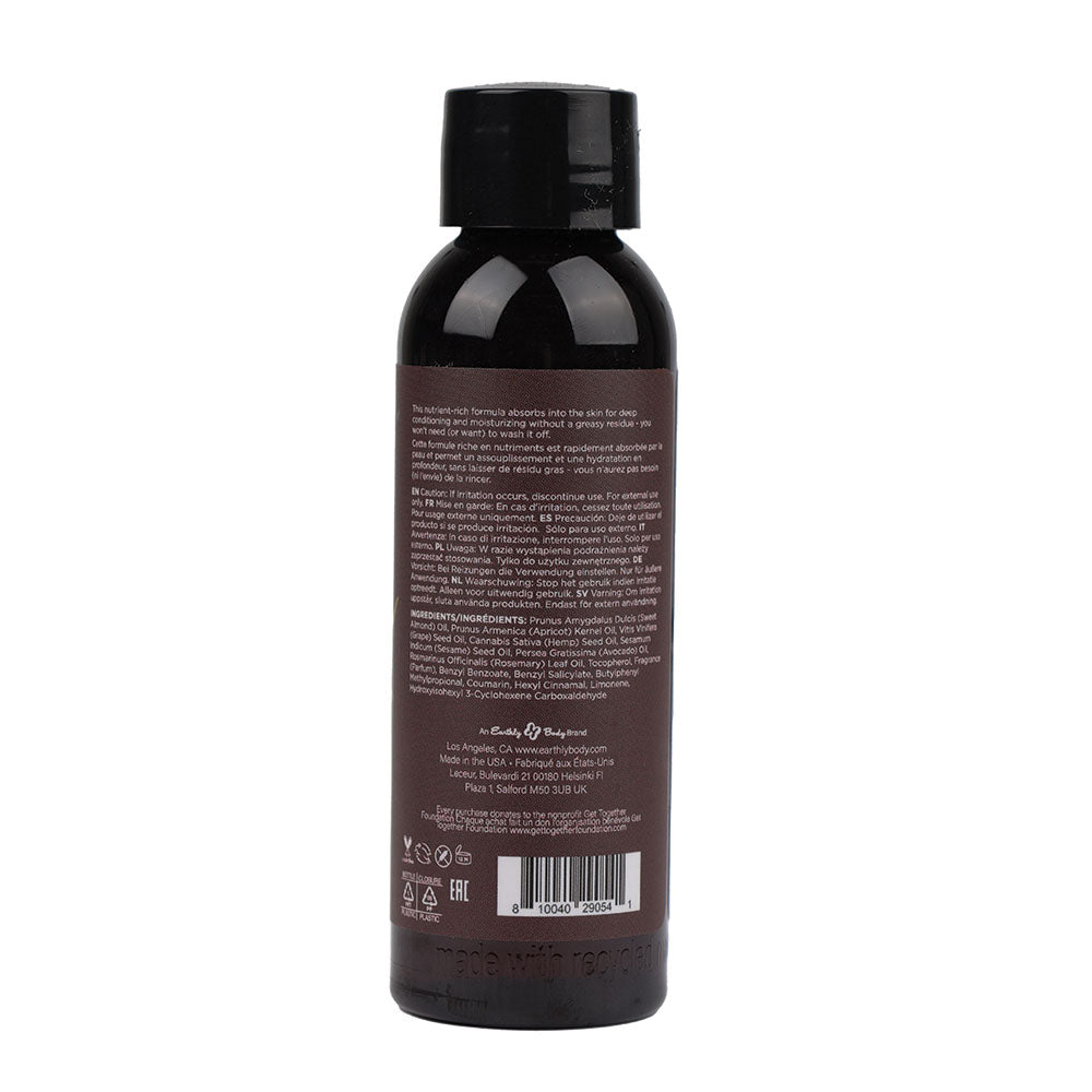 Hemp Seed Massage & Body Oil - Beach Daze (Coconut & Pineapple) Scented - 59 ml Bottle back label and ingredients
