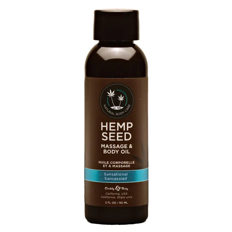 Hemp Seed Massage & Body Oil - Sunsational (Italian Bergamot, Juniper Berries & White Wood) Scented - 59 ml Bottle Earthly Body Discreet Intimate Essentials.