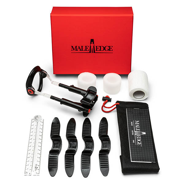 MaleEdge Pro Kit - Penis Enlarger Kit in  Case with accessories and red gift box.