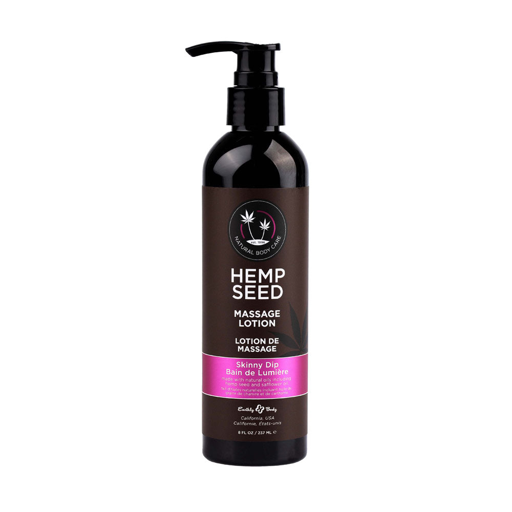 Hemp Seed Massage Lotion - Skinny Dip in a 237 ml bottle, ideal for soothing and moisturizing massages.