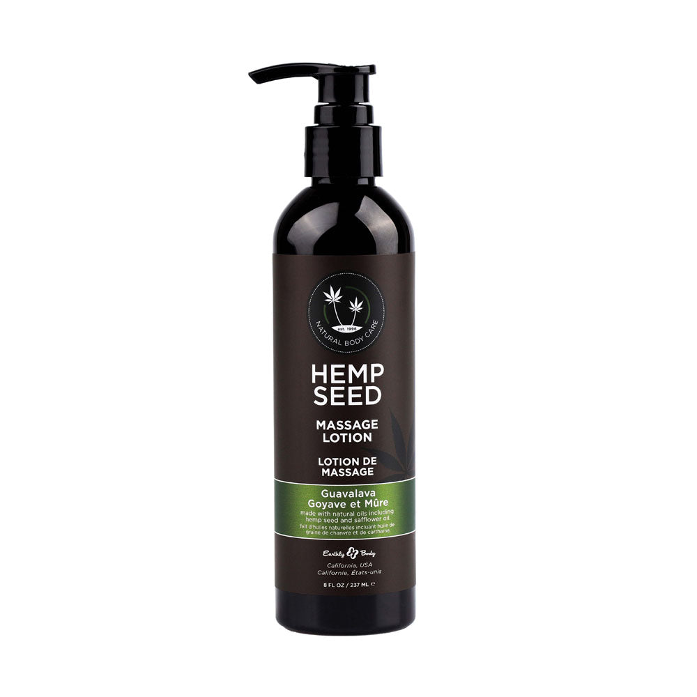 Hemp Seed Massage Lotion - Guavalava in 237 ml bottle, ideal for moisturizing and smooth massages.