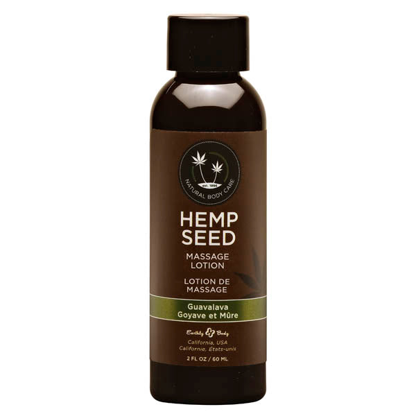 Hemp Seed Massage Lotion - Guavalava (Guava & Blackberry) Scented - 59 ml Bottle on display.