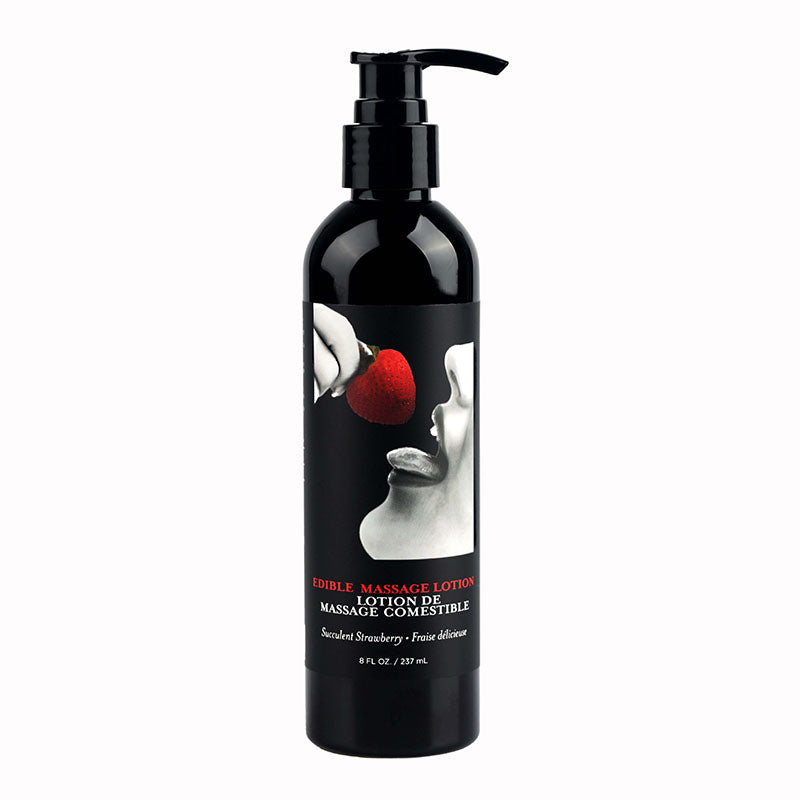 Edible Massage Lotion - Strawberry - Strawberry Flavoured Massage Lotion - 237 ml bottle for sensual massages and moisturization.
