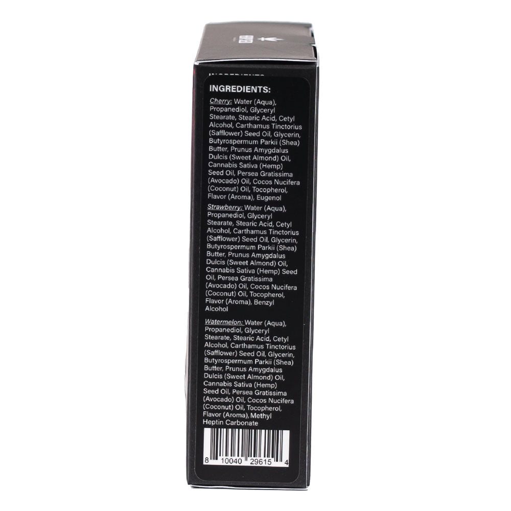 Hemp Seed Edible Massage A Trois - Edible Massage Lotion Kit - 3 Bottle Set ingredients list on packaging side.