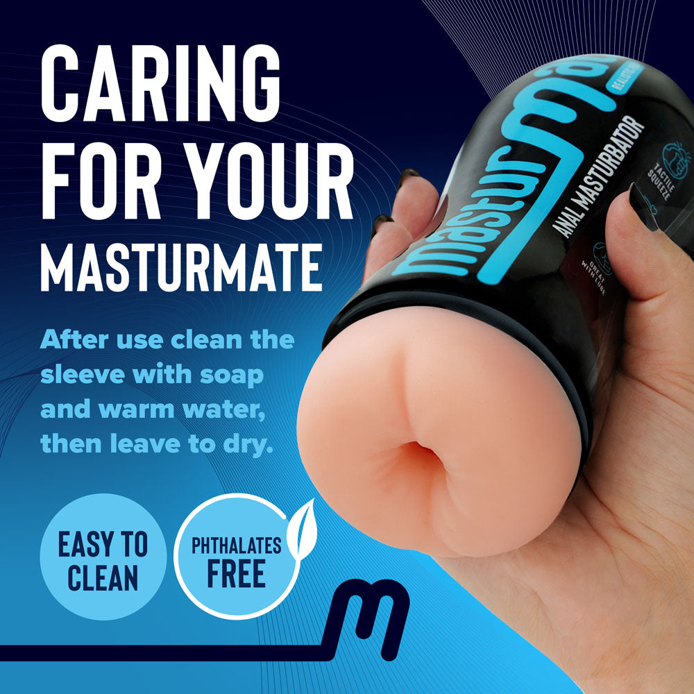 Caring for your Masturmate - Butt - Cream - Anal Stroker; easy to clean, phthalates free, male masturbator instructions.