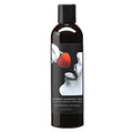 Edible Massage Oil - Succulent Strawberry Flavoured - 237 ml Bottle with sleek black design featuring strawberry and lips.