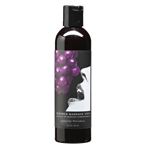 Edible Massage Oil - Gushing Grape Flavoured - 237 ml Bottle with a sleek design and grape imagery.