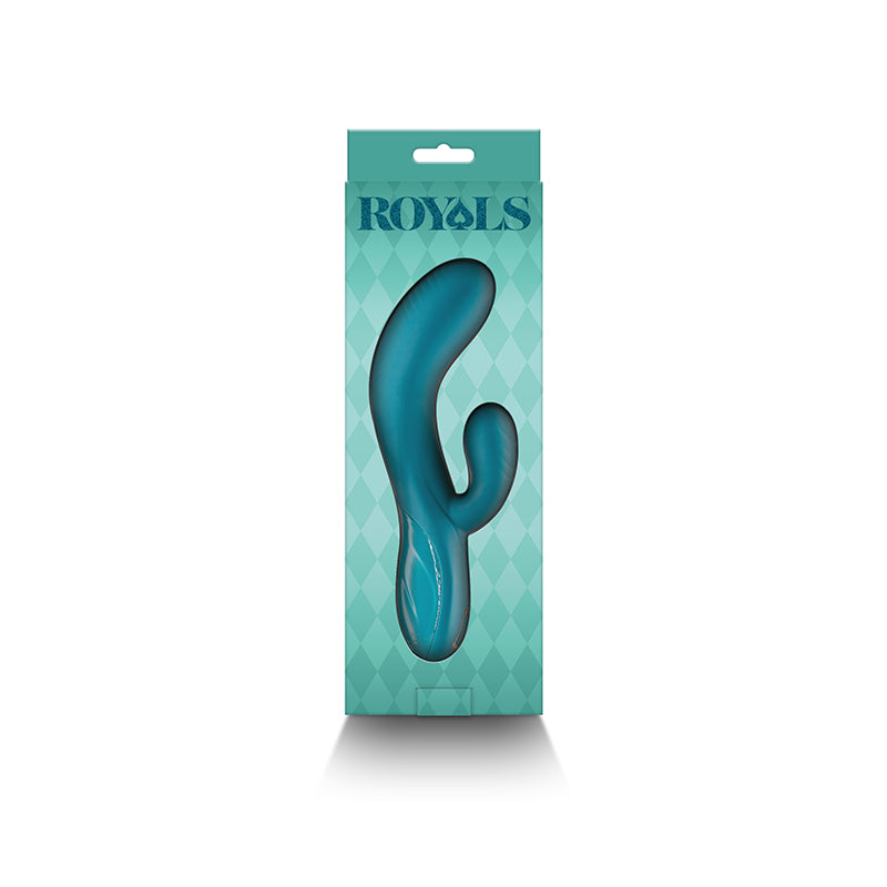 Royals - Regent - Metallic  - Metallic  19.3 cm USB Rechargeable Rabbit Vibrator packaging with stylish design