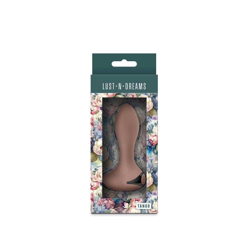 Lust-n-Dreams - Tango - Autumn - Beige 11.5 cm USB Rechargeable Vibrating Butt Plug in floral packaging.