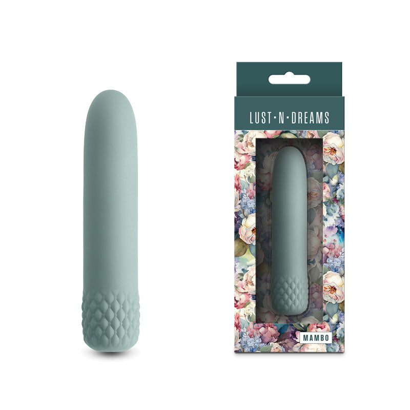 Lust-n-Dreams - Mambo - Sage - 12.2 cm USB Rechargeable Bullet vibrator with floral packaging.