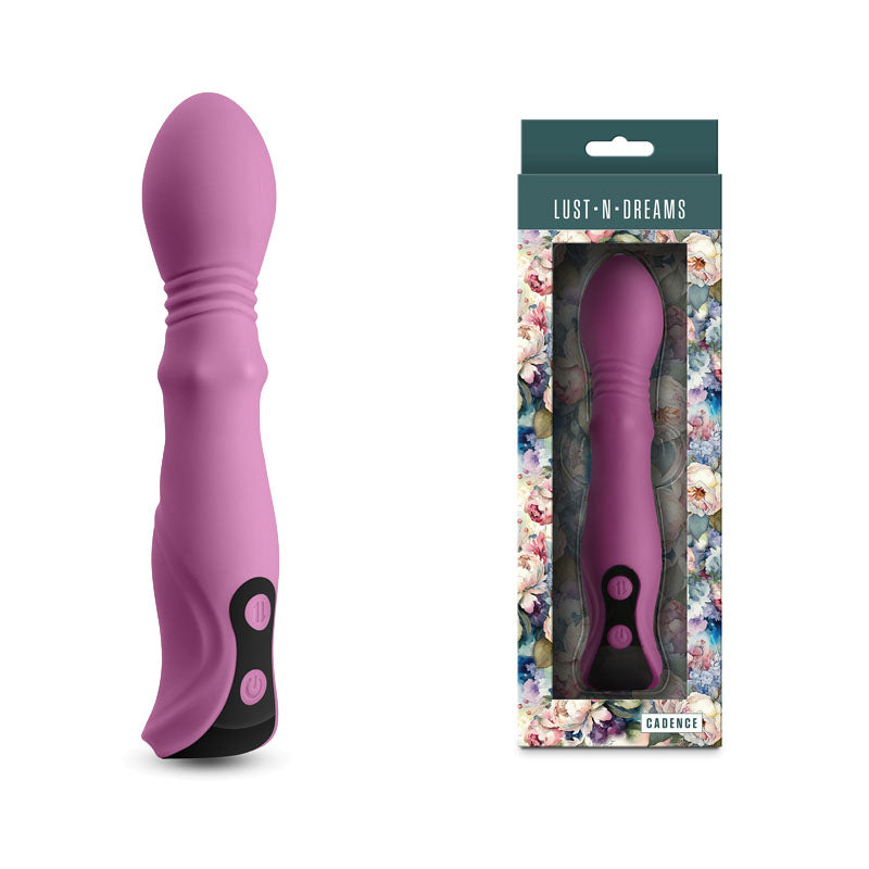 Lust-n-Dreams - Cadence - Blush - 18.2 cm USB Rechargeable Thrusting & Sliding Vibrator in packaging and out.