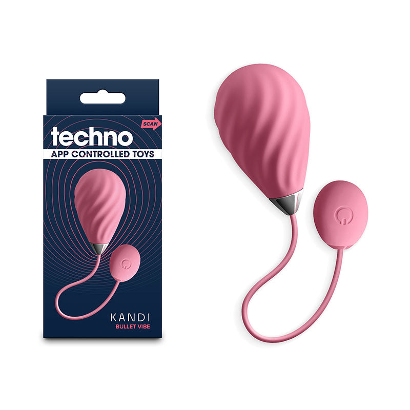 Techno - Kandi -  USB Rechargeable Vibrating Egg with App Control packaging and product image showing pink silicone design.
