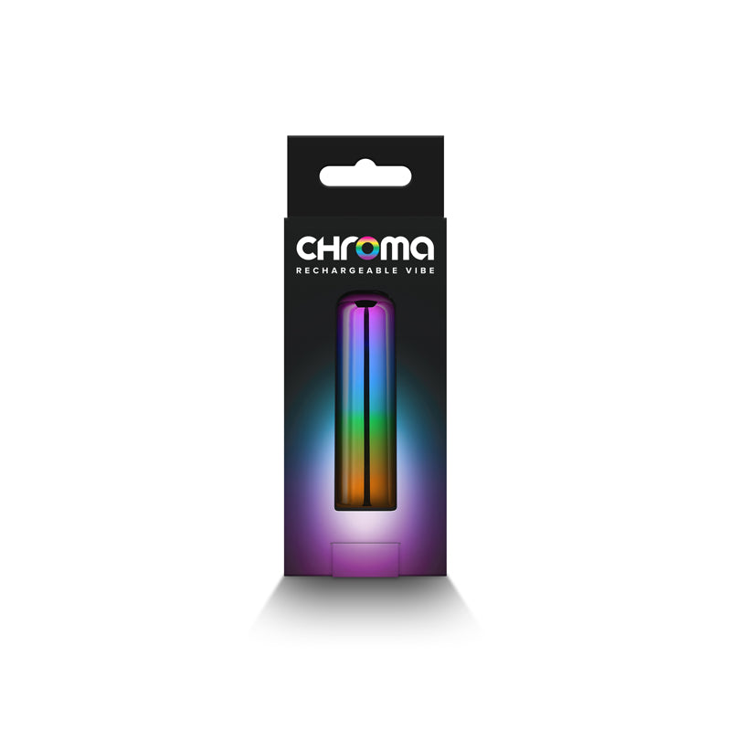 Chroma Rainbow - Small - Metallic Rainbow 6.8 cm USB Rechargeable Bullet packaging design with vibrant colors.