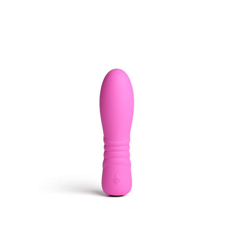 Pretty in Blush 13 cm USB rechargeable vibrator in pink silicone with LED base, designed for effortless pleasure.
