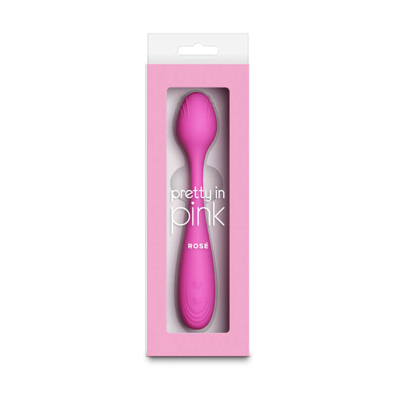 USB rechargeable vibrator by Pretty in Pink, a poseable silicone design in a pink packaging.