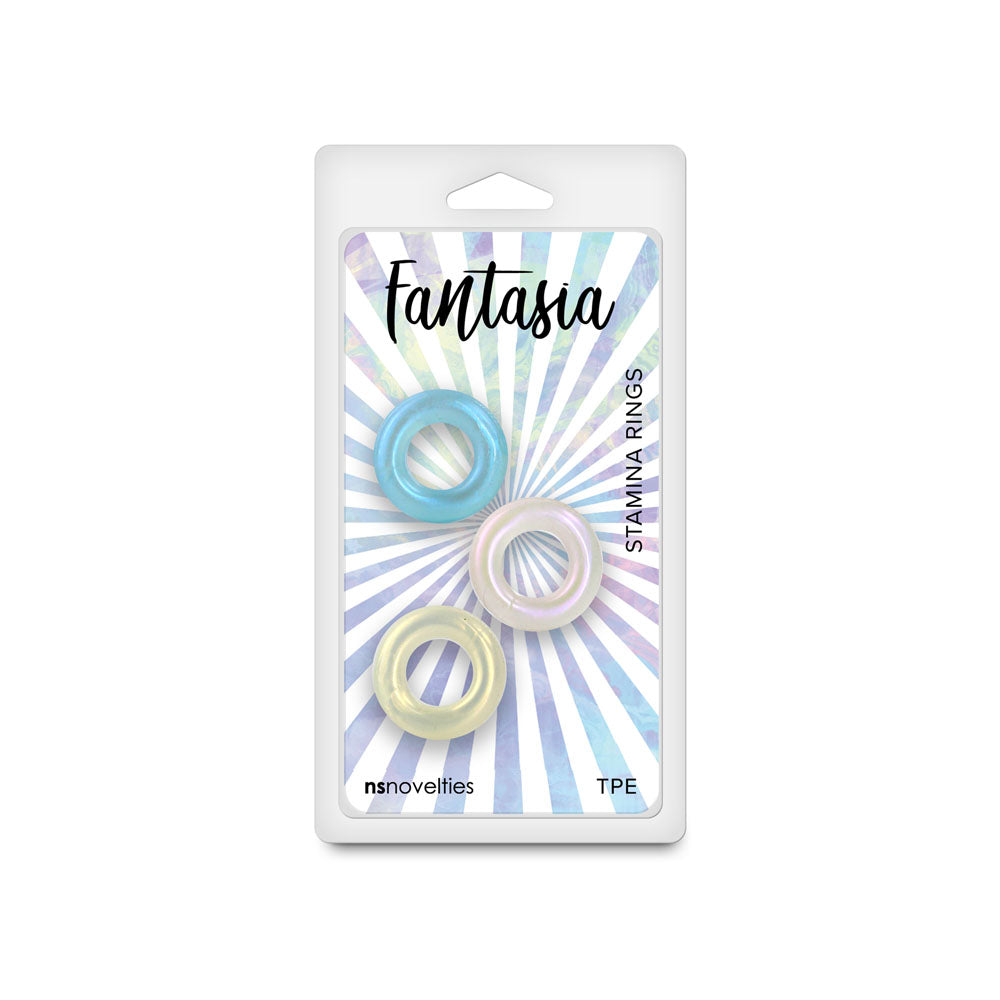 Fantasia - Stamina Rings - Multicolour - Cock Rings - Set of 3 packaging with vibrant design and three rings